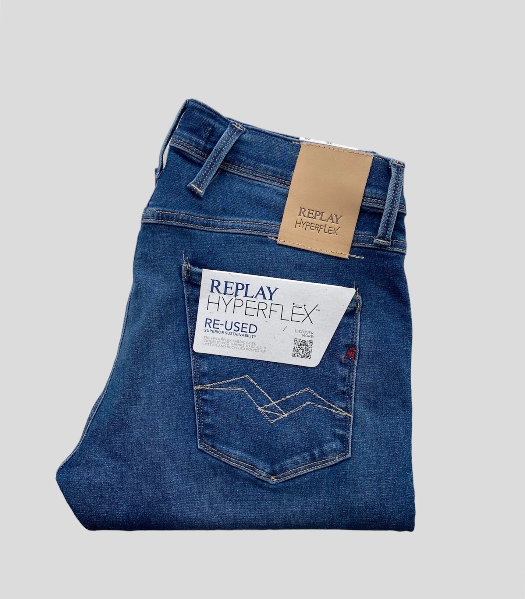 Replay "HYPERFLEX" Anbass Re-used Jeans mid Wash Blue