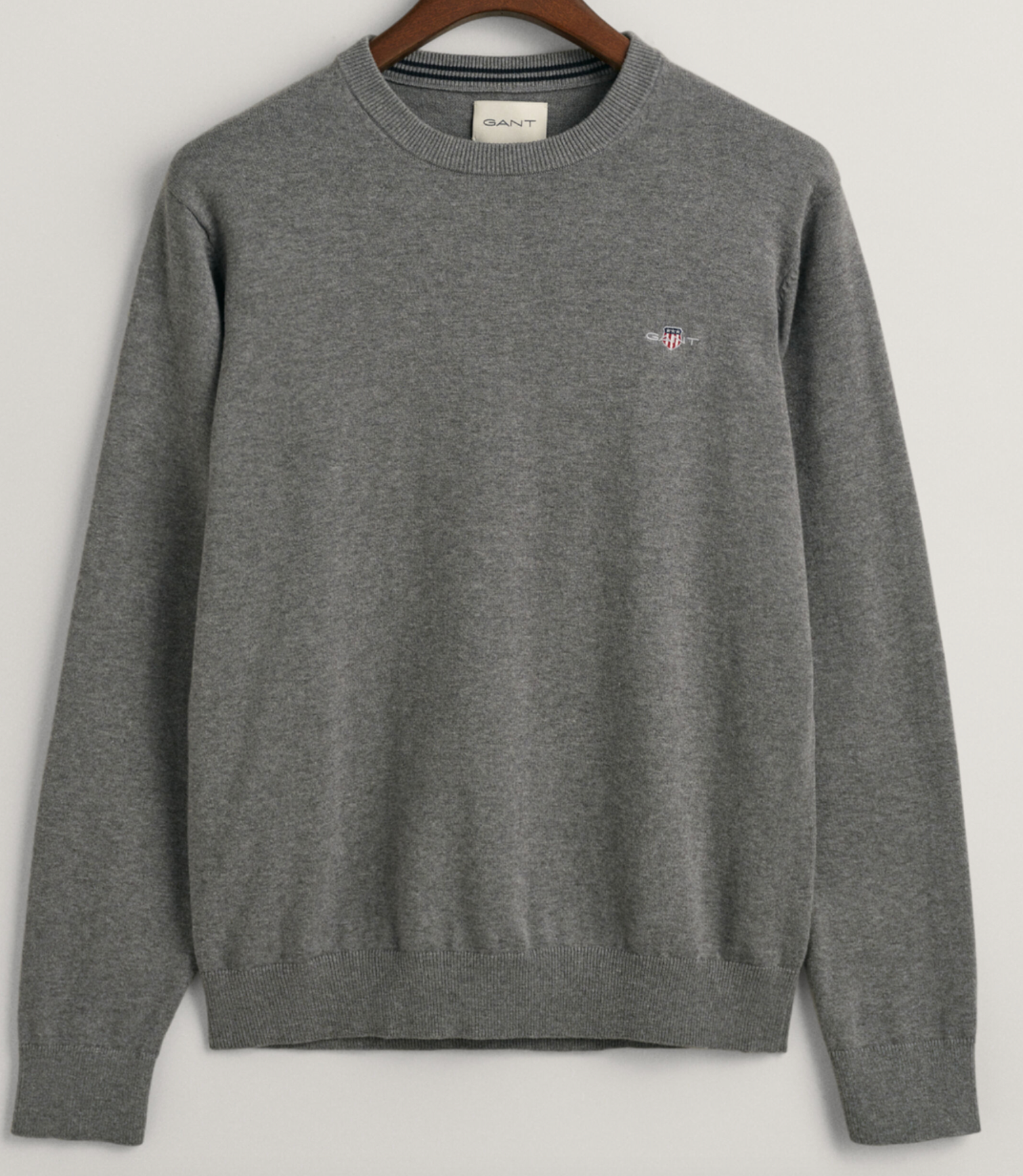 Dk Grey Melange Gant "Classic" Cotton Crew Neck Knit