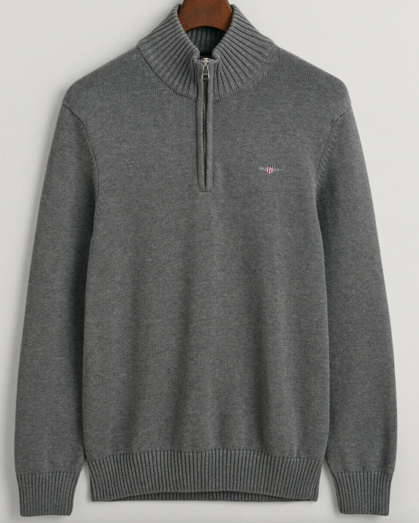 Dark Grey Melange Gant Casual Cotton Half Zip