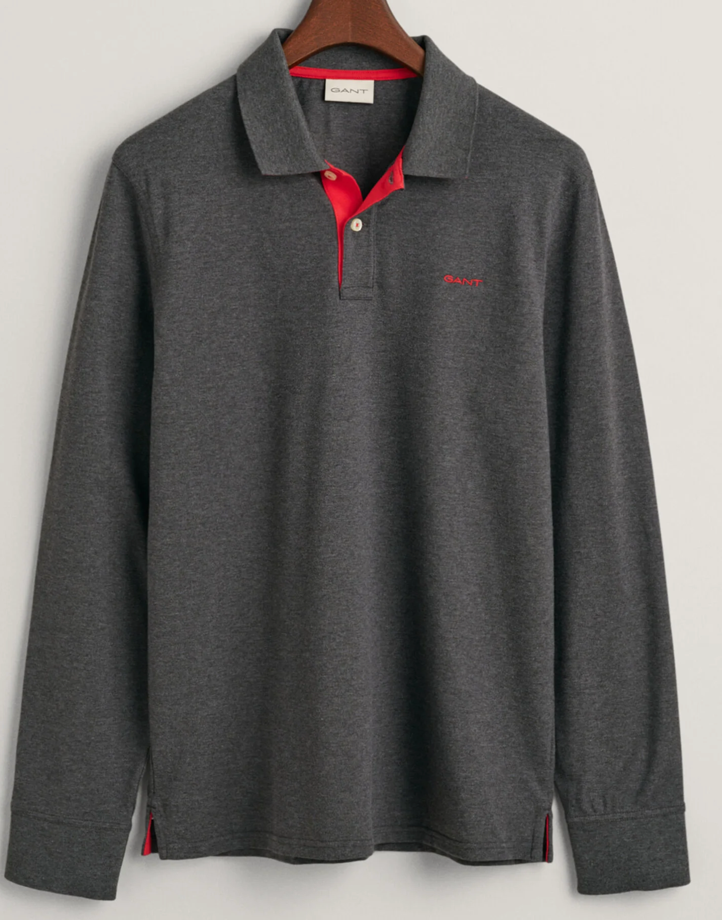 Charcoal Grey Gant Contrast Collar L/S Polo Shirt