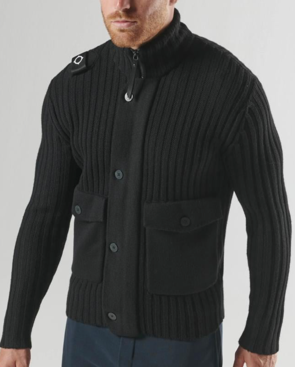 Black MA Strum "Glaze Duffel Full Zip Knit