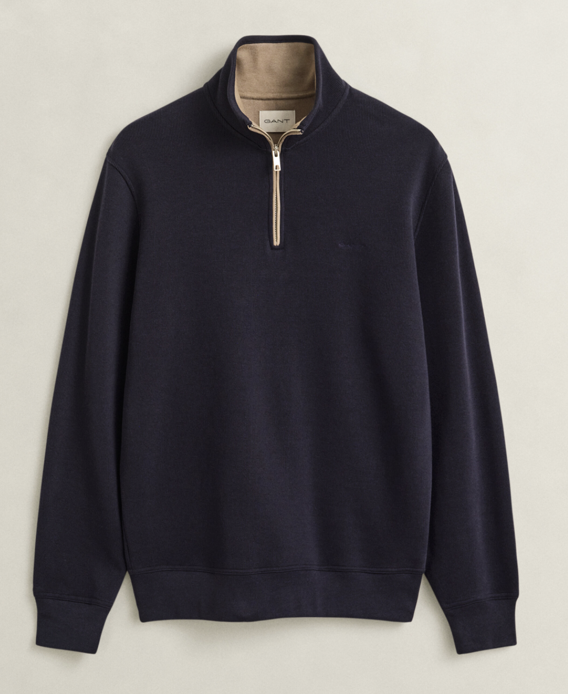 Navy Gant Sacker Rib Quarter Zip Sweatshirt
