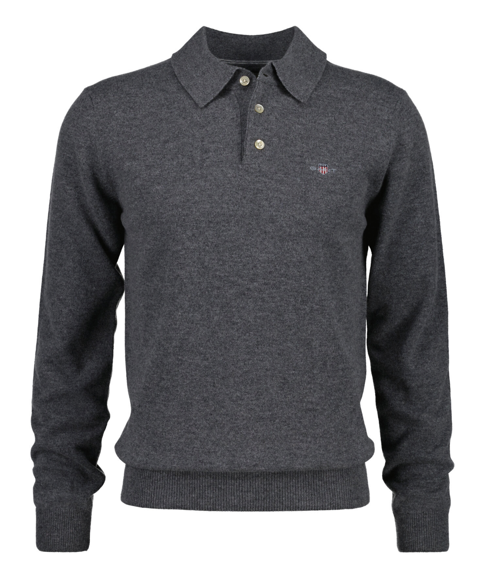 Charcoal Melange Gant Lambswool Knit Polo