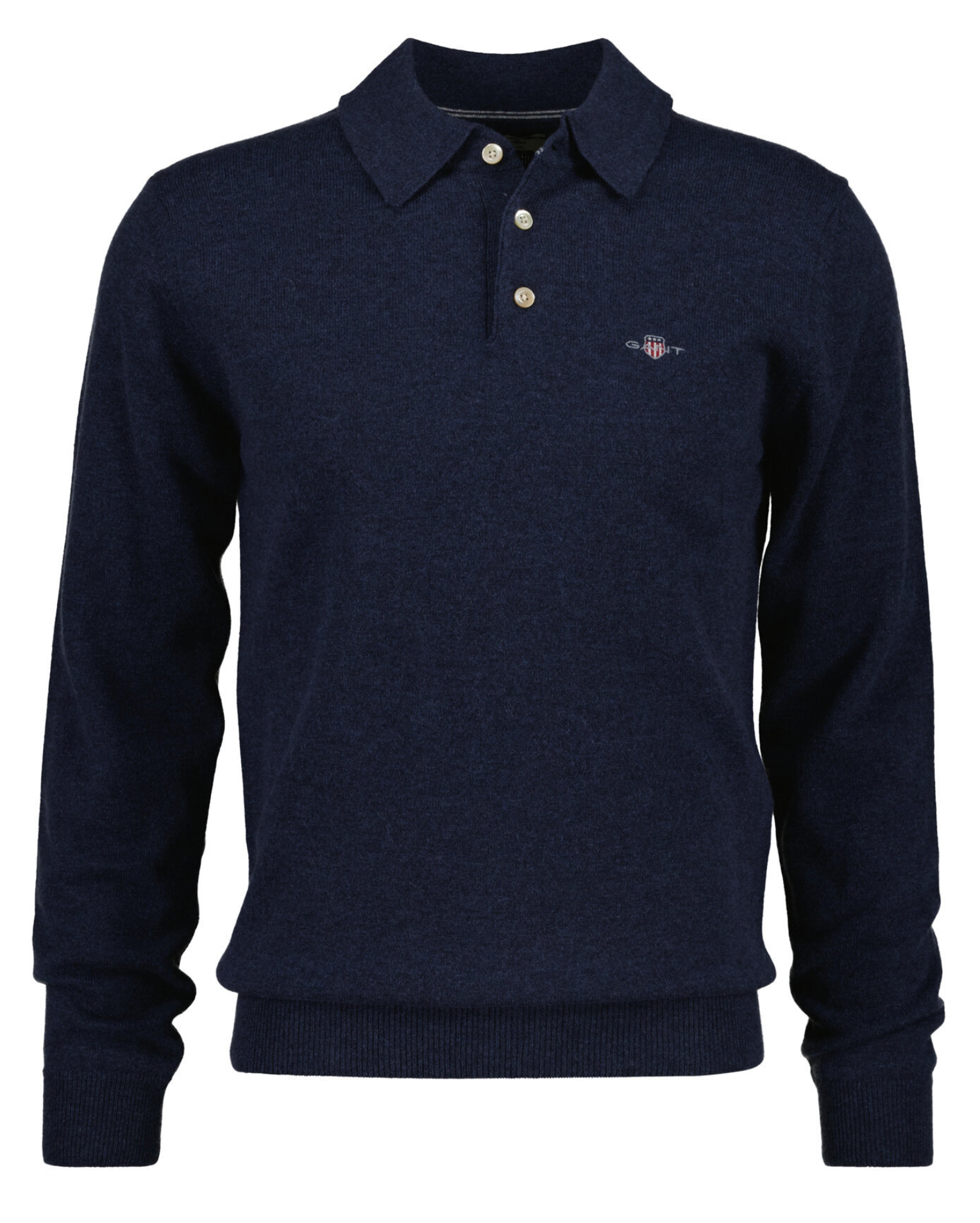 Dark Navy Melange Gant Lambswool Knit Polo