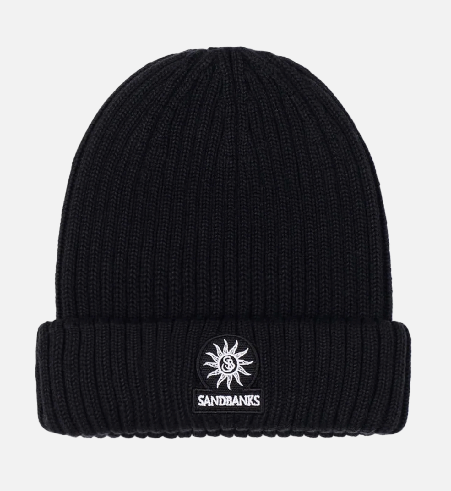 Black Sandbanks Merino Wool Ribbed Beanie