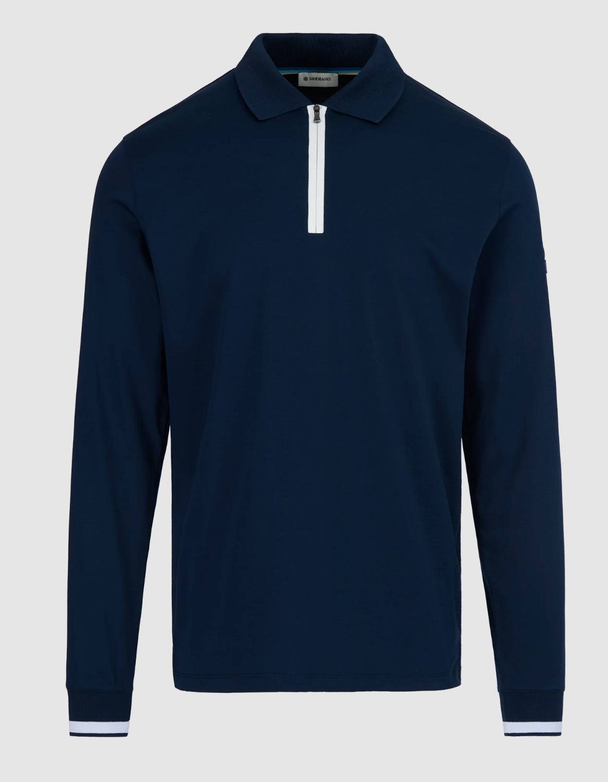 Navy Sandbanks Silicone Zip Long Sleeve Polo Shirt