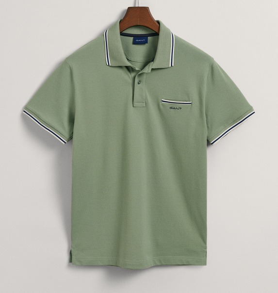 Gant Collar Tipped Polo Shirt Kalamata Green