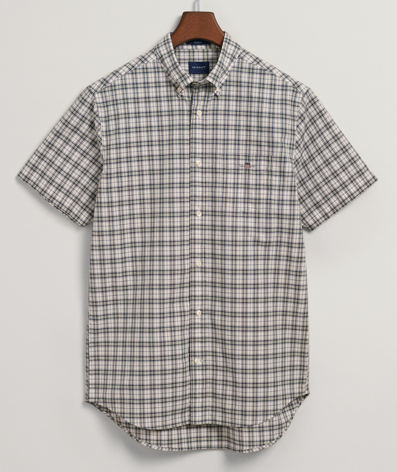 Gant Micro Check Short Sleeve Shirt Basil Green