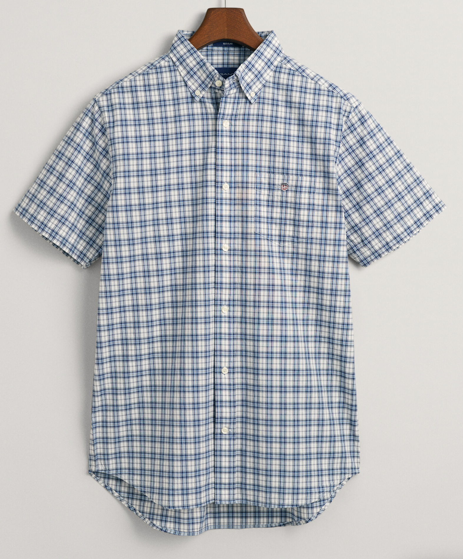Gant Micro Check Short Sleeve Shirt Gentle Blue